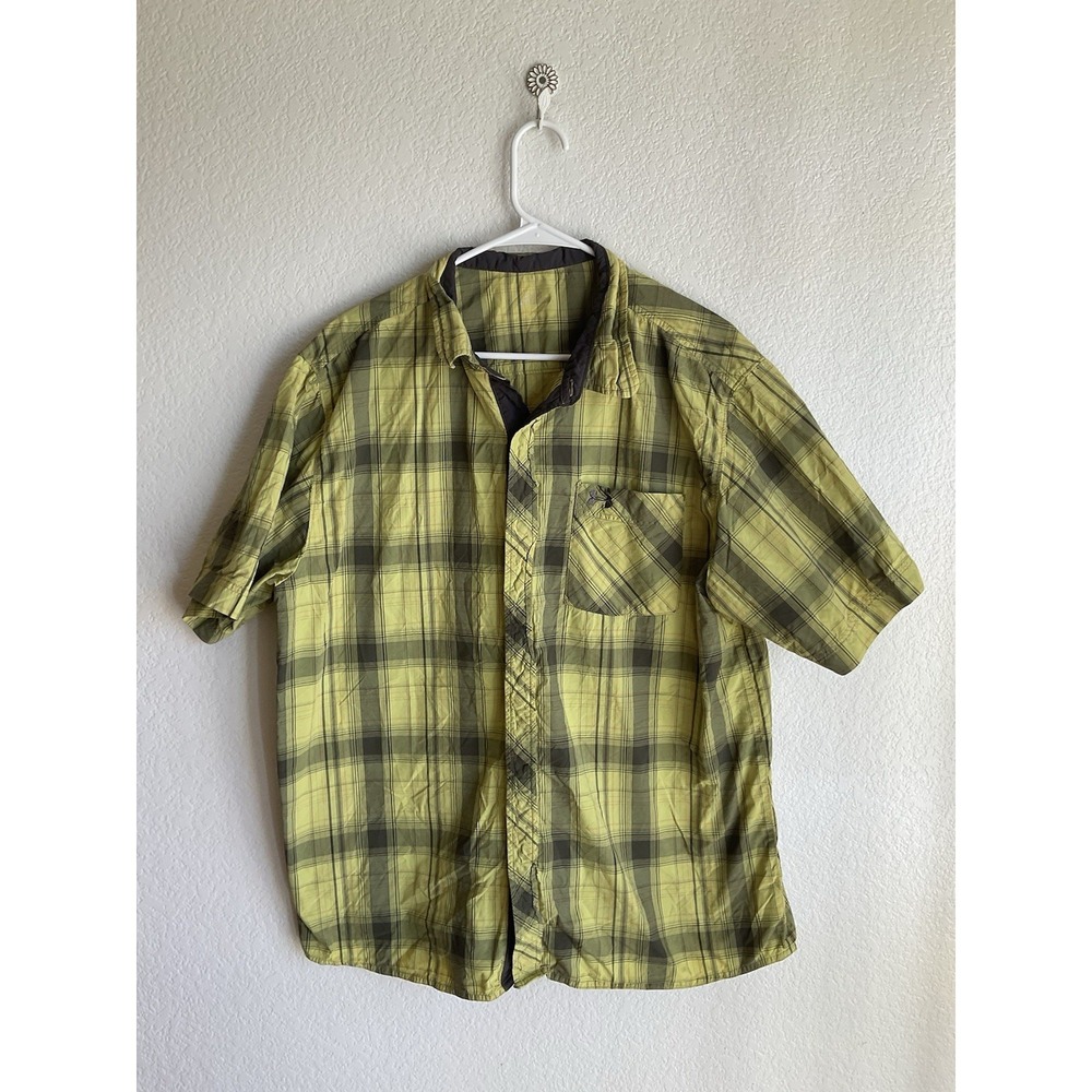 Under‎ Armour Men Shirt Button Up Pockets Yellow Plaid Loose L/XL